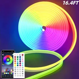 RGB Neon LED Strip Lights, 16.4Ft Led Neon Rope Lights With App Remote Control, Music Sync,Waterproof, Flexible DIY Lights Design For Bedroom, Living, (Option: 164FT)