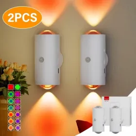 Motion Sensor Night Light Wall Lamp With USB Type-C Charging Ultra Long Battery Life Magnetic Mount Colorful Neon Colors Change For Bedroom Bathroom 2 (Option: White2PCS)