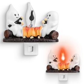 2Pcs Ghost Campfire Flickering Flame Night Light Indoor 3D Funny Halloween Nightlight Decoration Bedroom Night Light Halloween Decoration Gift For Fri (Option: 2Pcs)