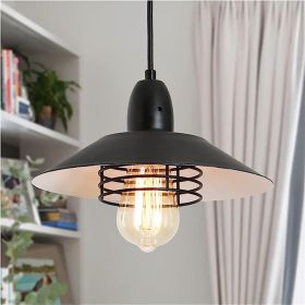 Farmhouse Vintage Pendant Light Black Fixture Pendant Lights With Spring Frame Adjustable Metal Hanging Lamp For Kitchen Island Dining Room Bedroom Li (Option: Black White)