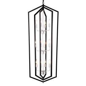 12-Light Farmhouse Kitchen Chandeliers, Matte Black And Sliver Vintage Rustic Cage Light Fixture Adjustable Height Chandeliers For Dining Room Hallway (Option: Matte Black)