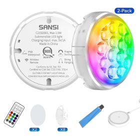 Sansi Upgraded Wireless Rechargeable Pool Lights,Submersible RBG LED Pond Lights,Color Changing Underwater Spotlight With Magnetic And Suction Cup Mou (Option: 2Pack)