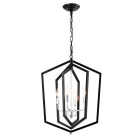 4-Light Farmhouse Kitchen Chandeliers, Matte Black And Sliver Vintage Rustic Cage Light Fixture Adjustable Height Chandeliers For Dining Room Hallway (Option: Matte Black)