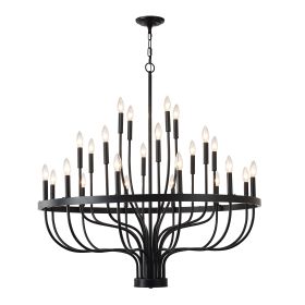 24-Light Black Chandelier Industrial Iron Candle Chandelier Modern Suspended Farmhouse Chandeliers Pendant Light Fixtures For Dining Room Bedroom Livi (Option: Matte Black)