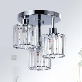 Semi Flush Mount Ceiling,3-Light Kitchen Mount,Hallway Light Fixtures Ceiling With Clear Crystal Sha (Option: Silver)