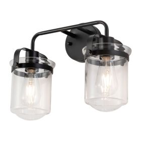2-Light With Clear Glass Shade,Modern Sconce, Industrial Indoor  Light Fixture For Bathroom Living Room Bedroom Over Kitchen Sink,E26 Socket,No Bulb (Option: Black)