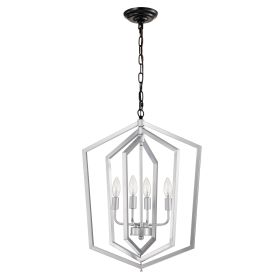 4-Light Farmhouse Chandeliers, Matte Black And Sliver Matte Black Vintage Cage Light Fixture ,Adjustable Height Chandeliers For Dining Room, Bedroom, (Option: Silver)