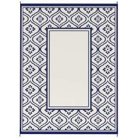 Reversible Outdoor Rug, Waterproof Plastic Straw With Carry Bag, 9 X 12, Blue White Gourd Border (Color: Blue)