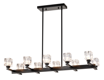 Chandelier For Dining Room, 10-Light Black Farmhouse Linear Pendant Light Fixture, Modern Crystal Hanging Lighting Chandelier For Kitchen Island, Bar, (Option: Matte Black)