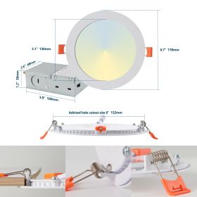 6 Inch LED Recessed Ceiling Lights, 12-Pack Ultra-Thin With Junction Box, 5 Color Temperature Options 2700K-5000K, 12W 1080LM Dimmable Canless Downlig (Option: 6Inch)