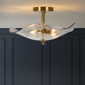 16.5inch Glass Semi Flush Mount Ceiling Light Fixture, 2-Lights Close To Ceiling Light, Modern Gold Ceiling Light Fixture For Bedroom Bathroom Hallway (Option: Gold)