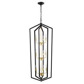 12-Light Lantern Tired Farmhouse Ceiling Hanging Light Black Chandelier Metal Modern Pendant Light Fixtures For Kitchen Island Dining Room Living Room (Option: Matte Black)