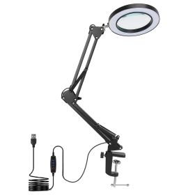 1Pack 2 In 1 LED Magnifier Desk Lamp 8x Magnifying Glass With Light Swing Arm Desk Table Light USB Reading Lamp With Clamp Stand 10 Brightness 3 Modes (Option: Black)