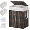 PP Rattan Laundry Hamper Basket w/ 2-Compartment Washable Liner Bag