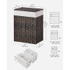 PP Rattan Laundry Hamper Basket w/ 2-Compartment Washable Liner Bag