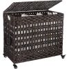 PP Rattan 3-Basket Laundry Hamper Sorter Cart with Removable Cotton Bags