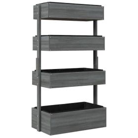 4 Tier Vertical Wooden Planter Box Raised Bed (Color: Grey)