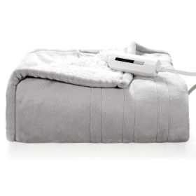 Heated Electric Sherpa Throw Blanket (Color: Grey)