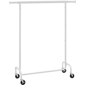 Heavy Duty Metal Garment Rack Clothes Hanging Bar on Wheels (Color: White)