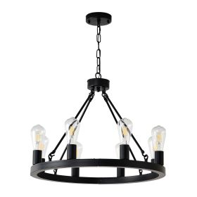 8-Light No Bulbs Matte Black Wagon Wheel Chandelier Farmhouse Modern Small Round Chandelier For Living Room Kitchen Island Foyer Hallway Entryway Bedr (Option: Matte Black)