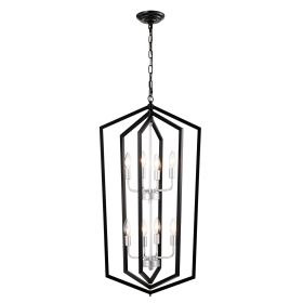 8-Light Farmhouse Kitchen Chandeliers, Matte Black And Sliver Vintage Rustic Cage Light Fixture Adjustable Height Chandeliers For Dining Room Hallway (Option: Matte Black)