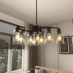 9-Light Black Modern Chandeliers For Dining Room, Adjustable Height Farmhouse Kitchen Island Lighting, Industrial Hanging Light Fixtures For Living Ro (Option: Black)