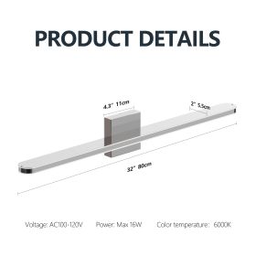 Modern LED Vanity Lights For Bathroom 32IN 16W Daylight White Chrome Light Fixtures Bathroom Lights Over Mirror Vanity Lighting Fixtures Vanity Light (Option: 32IN 16W)