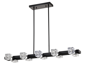 Rectangle Chandelier For Dining Room, 10-Light Black Farmhouse Linear Pendant Light Fixture, Modern Crystal Hanging Lighting Chandelier For Lobby, Kit (Option: Matte Black)