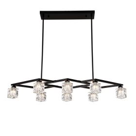 Matte Black Crystal Chandelier For Dining Room, 8-Light Kitchen Chandelier Light Fixture Modern Metal Industrial Chandeliers For Farmhouse Entryway Li (Option: Matte Black)