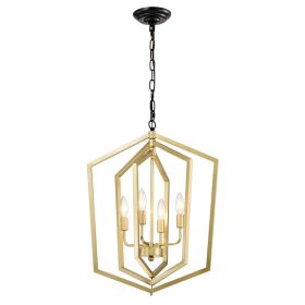 4-Light Farmhouse Kitchen Chandeliers, Vintage Cage Light Fixture Adjustable Height Chandeliers For Dining Room Hallway Foyer Entryway E12 Bulbs Not I (Option: Matte Black)