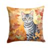 Cat in Fall Leaves Throw Pillow Machine Washable, Indoor Outdoor Decorative Pillow for Couch, Bed or Patio, 18Hx18W