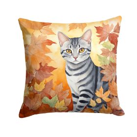Cat in Fall Leaves Throw Pillow Machine Washable, Indoor Outdoor Decorative Pillow for Couch, Bed or Patio, 18Hx18W (Option: American Shorthair)