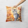 Cat in Fall Leaves Throw Pillow Machine Washable, Indoor Outdoor Decorative Pillow for Couch, Bed or Patio, 18Hx18W