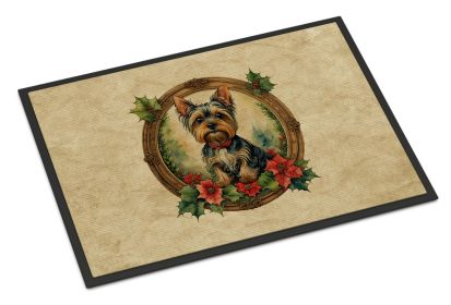 Doormat Front Door Mat Indoor Outdoor Rugs for Entryway, Non Slip Washable Low Pile, 18H X 27W (Option: Yorkie Christmas Flowers)