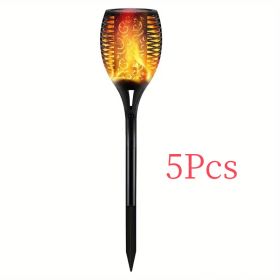 5pcs Solar Powered Garden Lights, Outdoor Solar Pathway Torch Light With Flickering And Dancing Flame Light Landscape Lighting For Christmas Halloween (Option: W13186458)