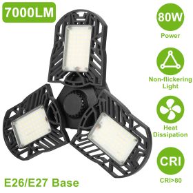 LED Garage Light E26 E27 80W 7000LM 6500K Garage Ceiling Light Deformable Workshop Lamp Die Cast Aluminum LED Ceiling Light Bulbs With 3 Adjustable Pa (Option: 1Pc Black)