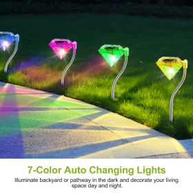 4Pcs Solar Garden Stake Light Outdoor Diamond LED Light 7 Color Changing IP65 Waterproof Pathway Stake Decorative Lamp For Garden Patio Yard Walkway (Option: 4PcsSet)